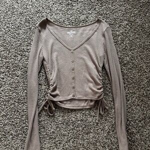Hollister Brown Ribbed V-Neck Crop Top
